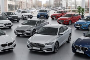 Imagen de un concesionario con vehículos variados a la venta.